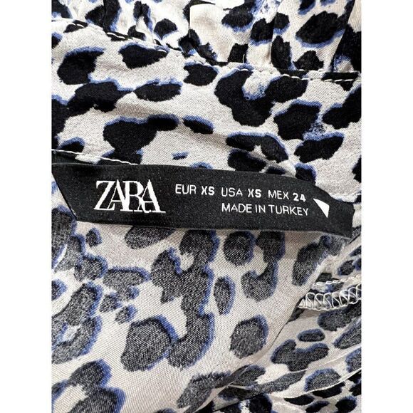 Zara Leopard Peplum Belted Blouse in Black/Blue Size XS - Picture 4 of 4